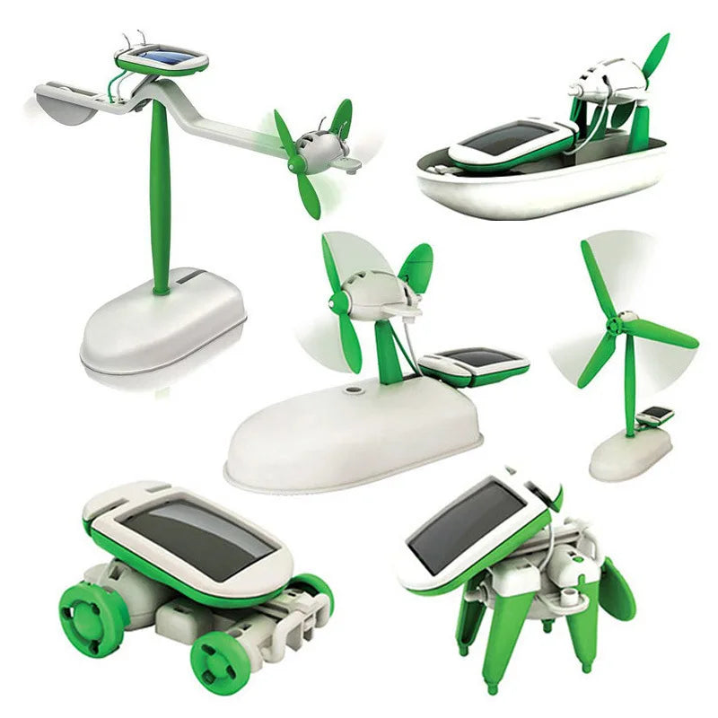 Children's Education Science Laboratory DIY Gadget 6-in-1 Solar Robot Kit Assembly Boat Fan Windmill Car Toy