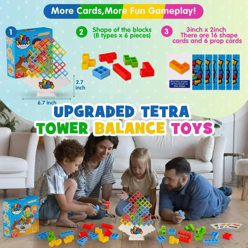 Math Puzzles Tetra Tower Balance Game for Kids & Adults