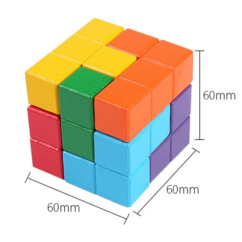 Wooden Puzzle: 3D Wooden Montessori Soma Cube Puzzle for Kids