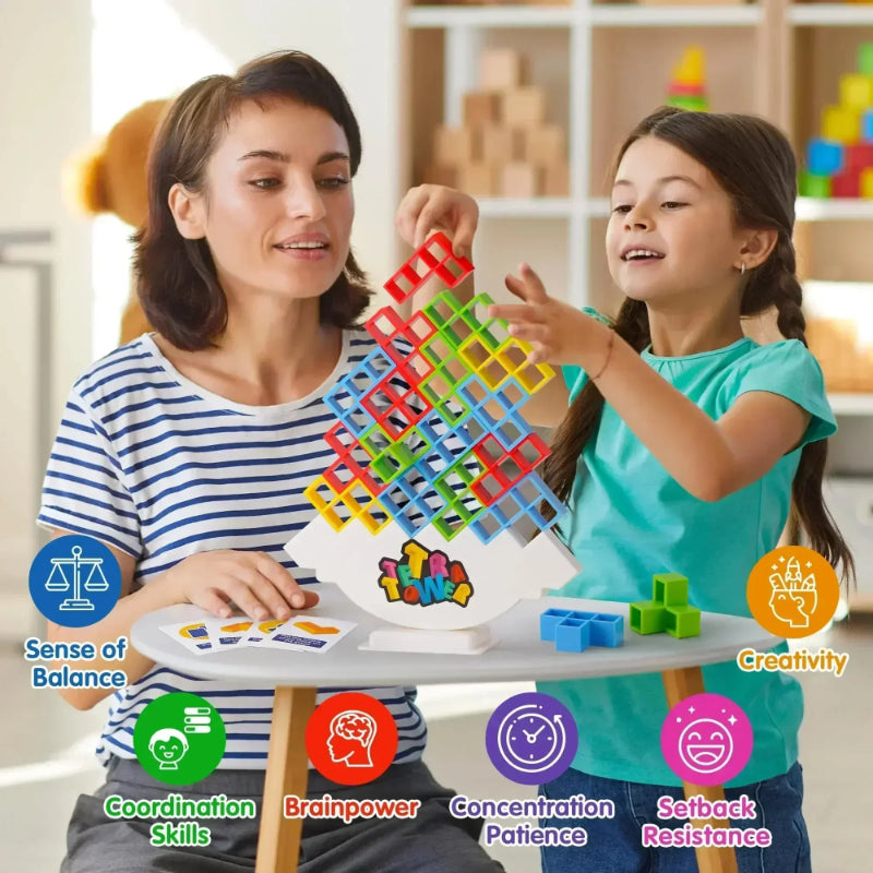 Math Puzzles Tetra Tower Balance Game for Kids & Adults