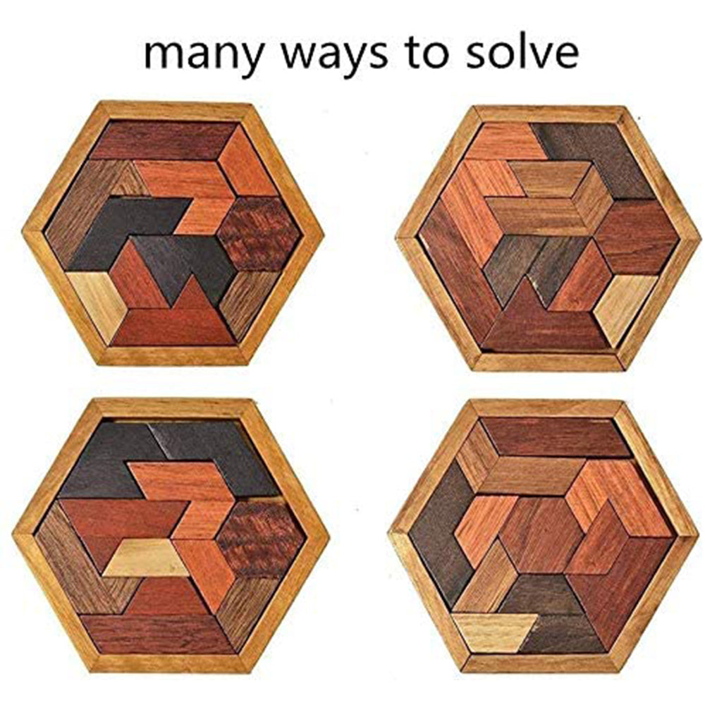 Puzzle Game Hexagonal Tangram IQ Brain Teaser Board