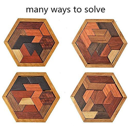 Puzzle Game Hexagonal Tangram IQ Brain Teaser Board