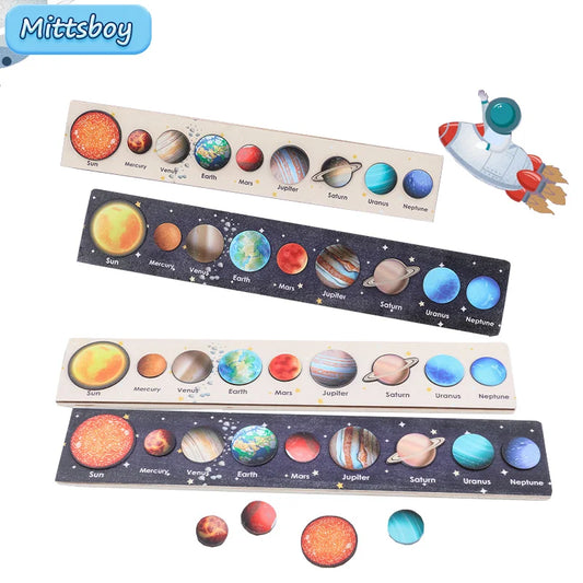 New Montessori Wooden Toys Eight Planets Puzzle Earth Sun Solar System Planets Planets Cognition Educational Toys Children Gifts