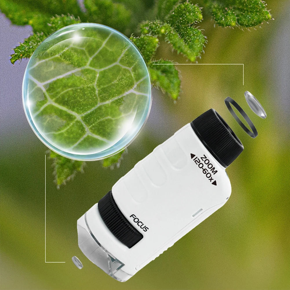 Kid Science Experiment Pocket Microscope with LED Light 60-120x Battery Powered Home School Biological Science Educational Toys