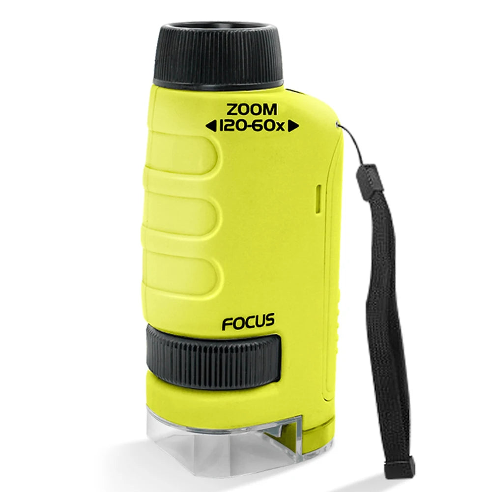 Kid Science Experiment Pocket Microscope with LED Light 60-120x Battery Powered Home School Biological Science Educational Toys