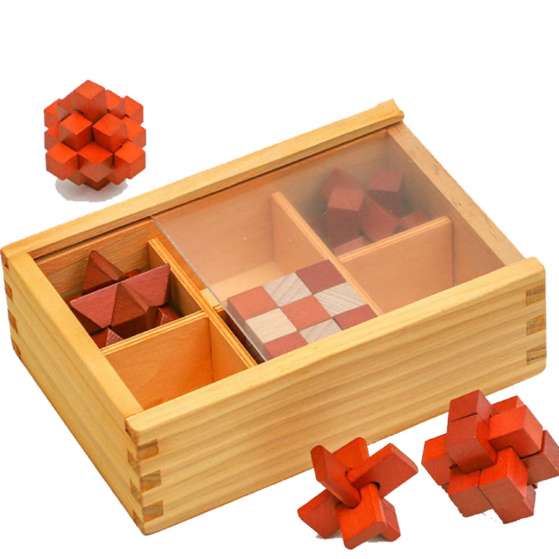 Puzzle Game: Magic IQ Wooden Puzzle Box Set - Brain Teaser for All Ages