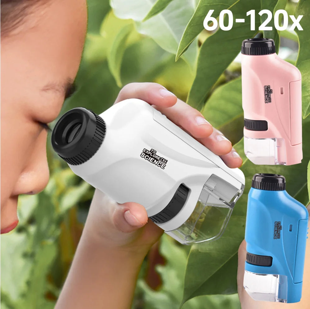 Kid Science Experiment Pocket Microscope with LED Light 60-120x Battery Powered Home School Biological Science Educational Toys
