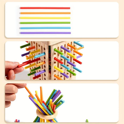 Montessori Wooden Board Game Colorful Sticks Dice Game Math Learning Toys Fine Motor Skills Counting Toy for Kids Family Travel