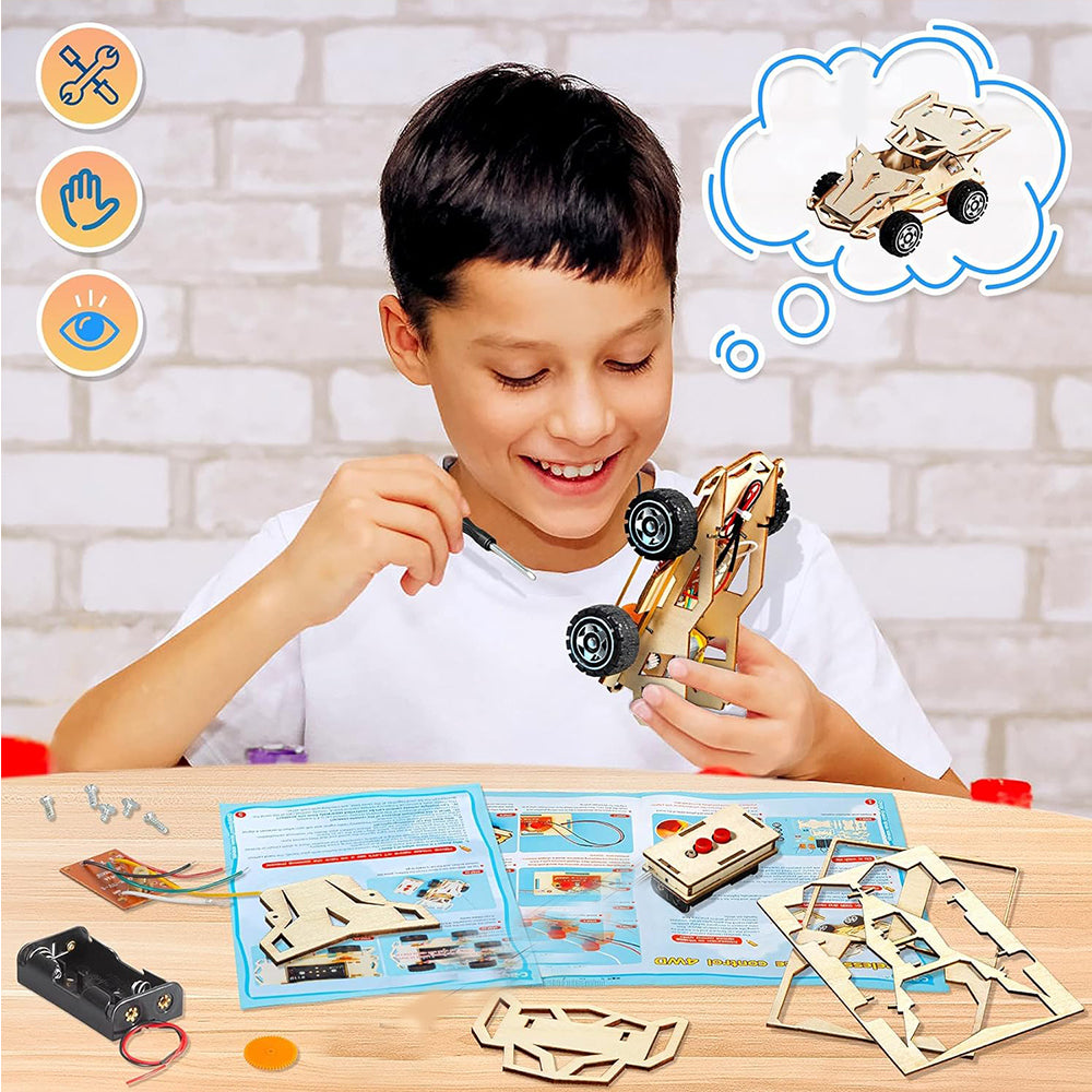 Educational Toys Wooden Remote Control Car DIY STEM Racing Kit for Kids