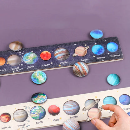 New Montessori Wooden Toys Eight Planets Puzzle Earth Sun Solar System Planets Planets Cognition Educational Toys Children Gifts