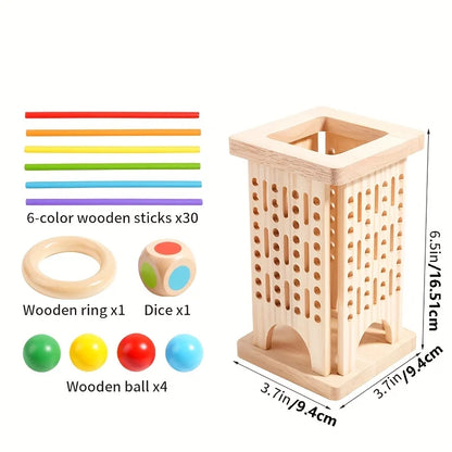 Montessori Wooden Board Game Colorful Sticks Dice Game Math Learning Toys Fine Motor Skills Counting Toy for Kids Family Travel