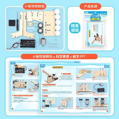 DIY Wooden Puzzle Pitching Machine STEM Toys Technologia Science Experimental Tool Kit Learning Education Games for Kids