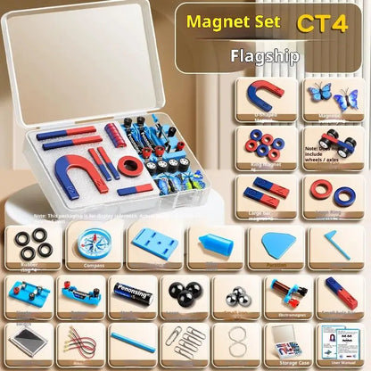1 Set Educational Experiment With Bar Ring Horseshoe U Shape Magnets And Compass STEM Physics Science Magnet Kit For Kids