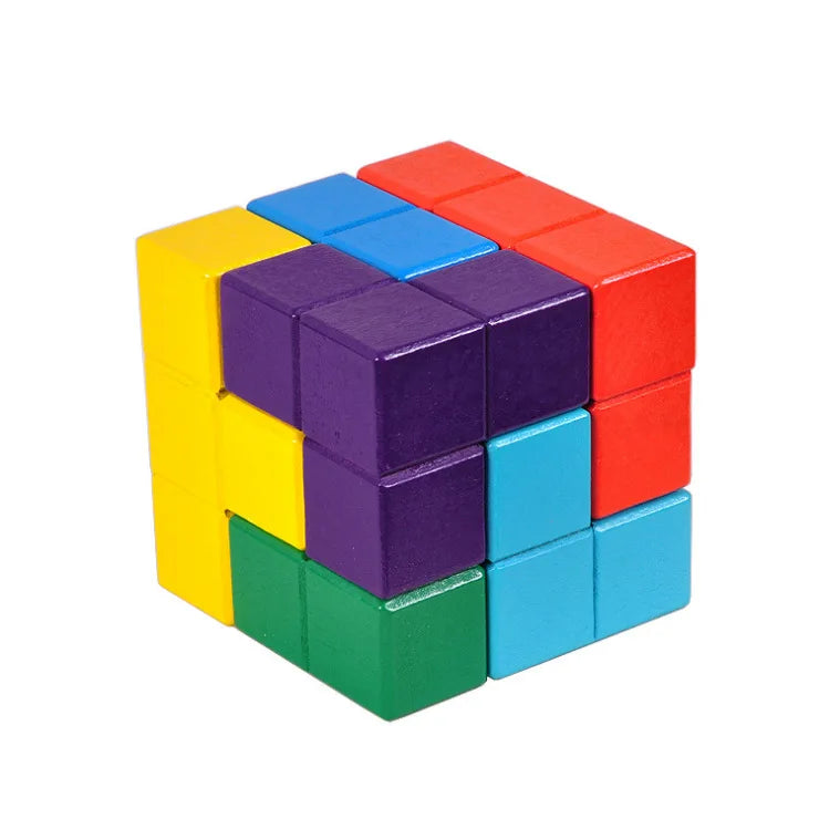 Wooden Puzzle: 3D Wooden Montessori Soma Cube Puzzle for Kids