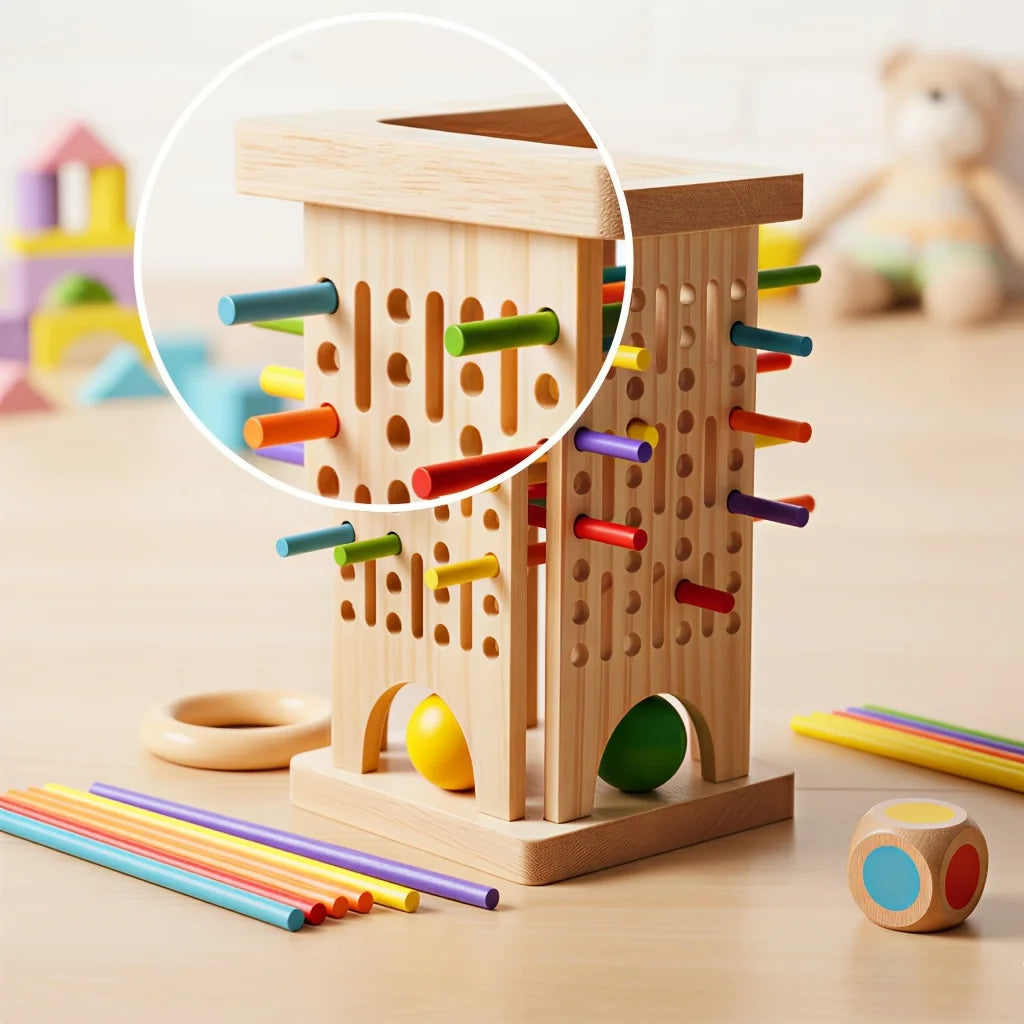 Montessori Wooden Board Game Colorful Sticks Dice Game Math Learning Toys Fine Motor Skills Counting Toy for Kids Family Travel