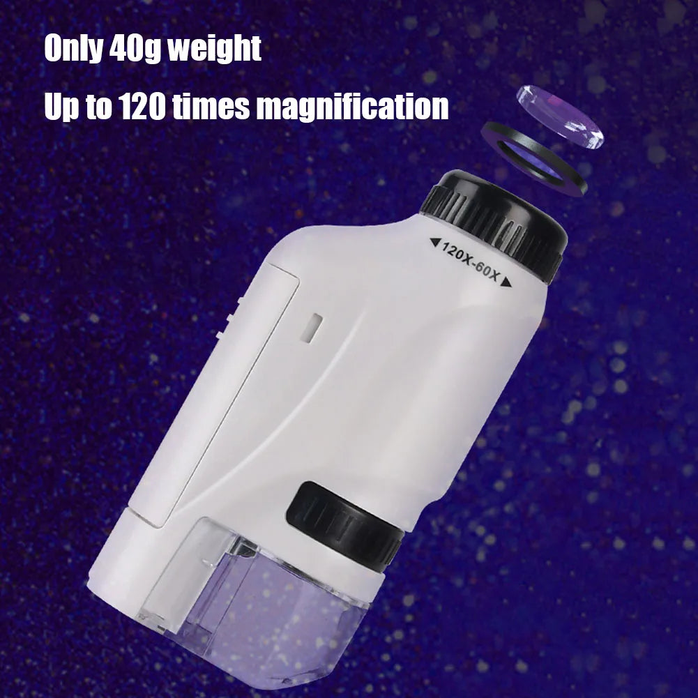Kid Science Experiment Pocket Microscope with LED Light 60-120x Battery Powered Home School Biological Science Educational Toys