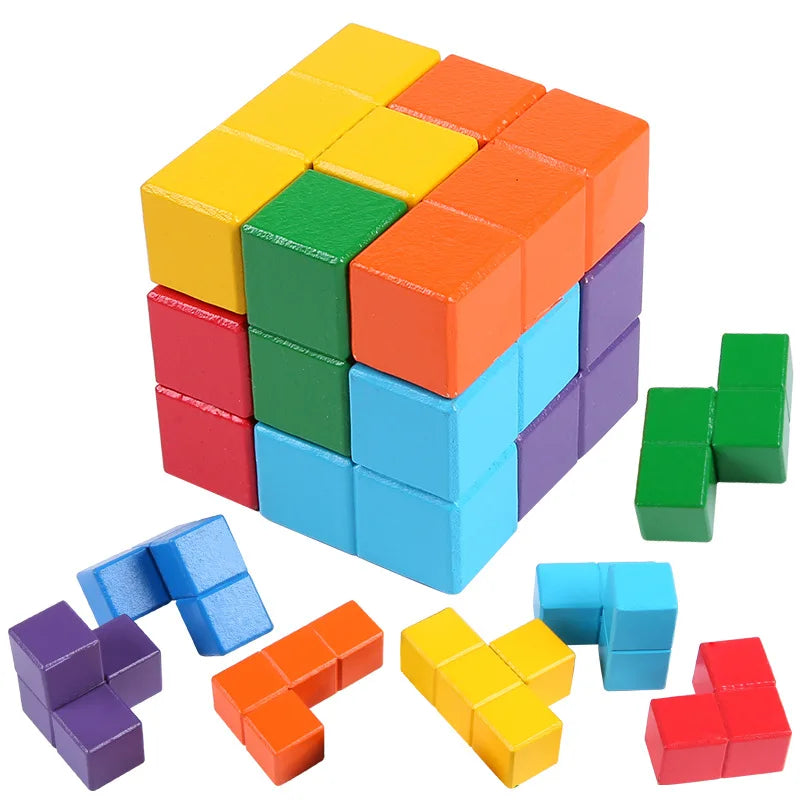 Wooden Puzzle: 3D Wooden Montessori Soma Cube Puzzle for Kids