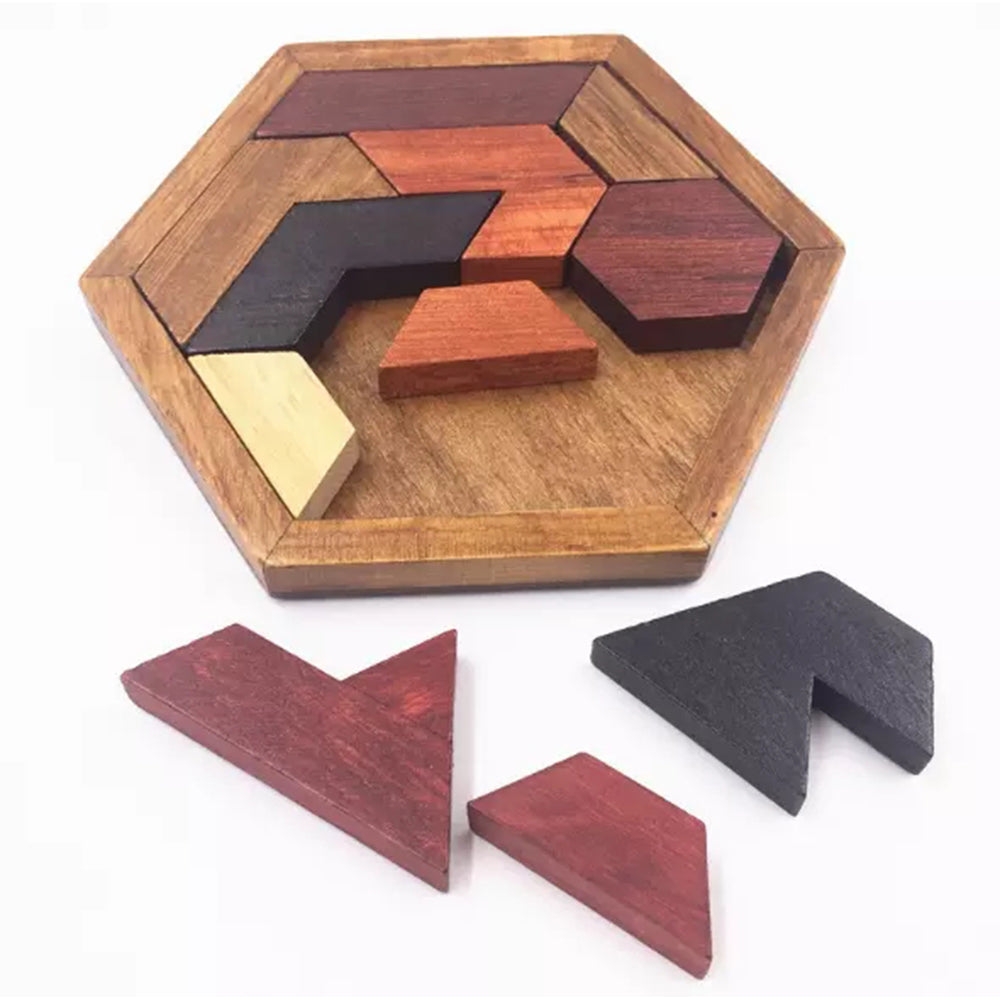 Puzzle Game Hexagonal Tangram IQ Brain Teaser Board