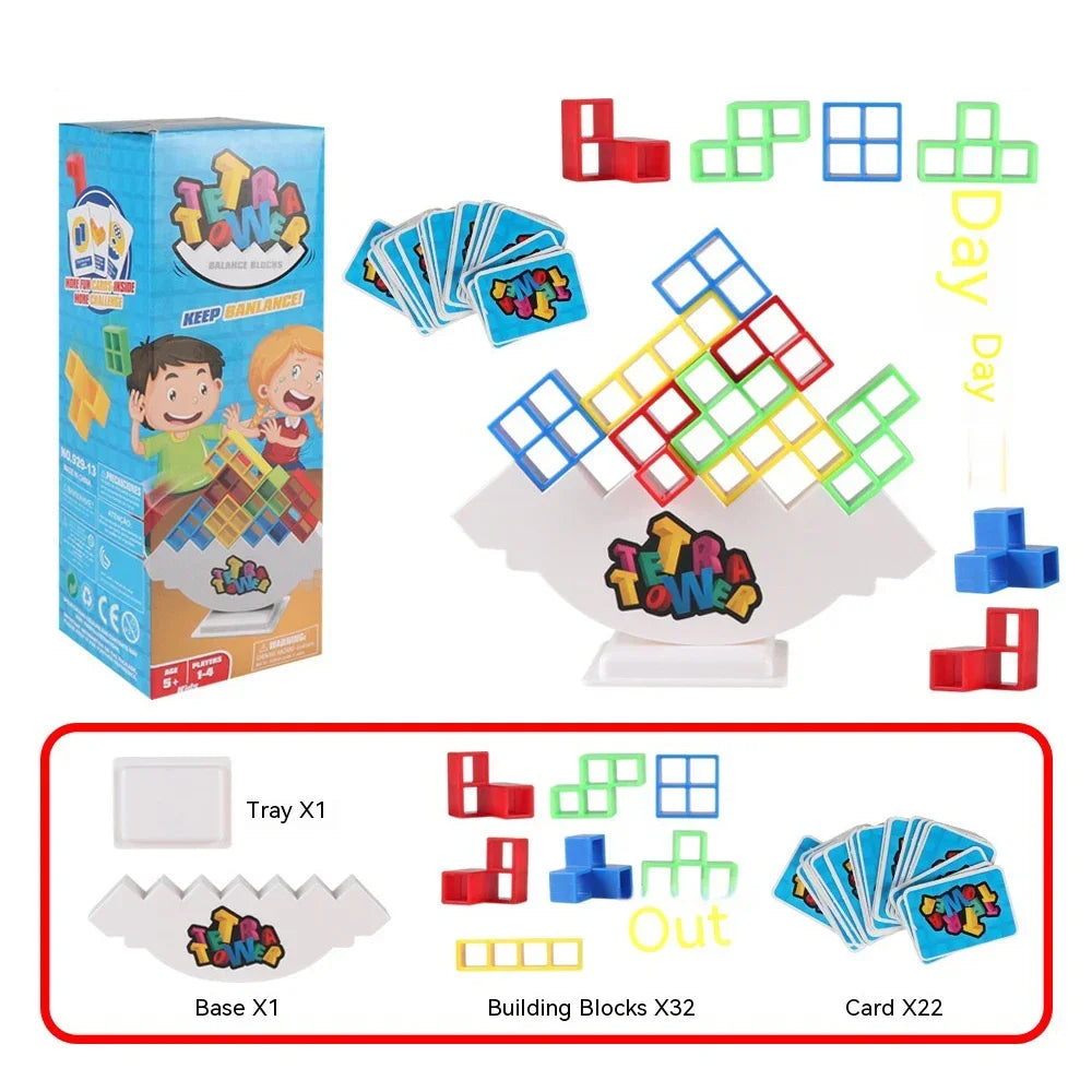 Math Puzzles Tetra Tower Balance Game for Kids & Adults