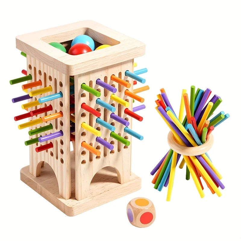 Montessori Wooden Board Game Colorful Sticks Dice Game Math Learning Toys Fine Motor Skills Counting Toy for Kids Family Travel