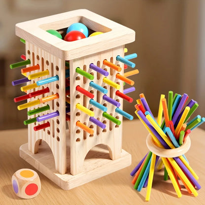 Montessori Wooden Board Game Colorful Sticks Dice Game Math Learning Toys Fine Motor Skills Counting Toy for Kids Family Travel