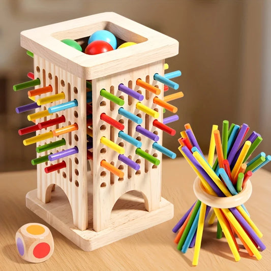 Montessori Wooden Board Game Colorful Sticks Dice Game Math Learning Toys Fine Motor Skills Counting Toy for Kids Family Travel