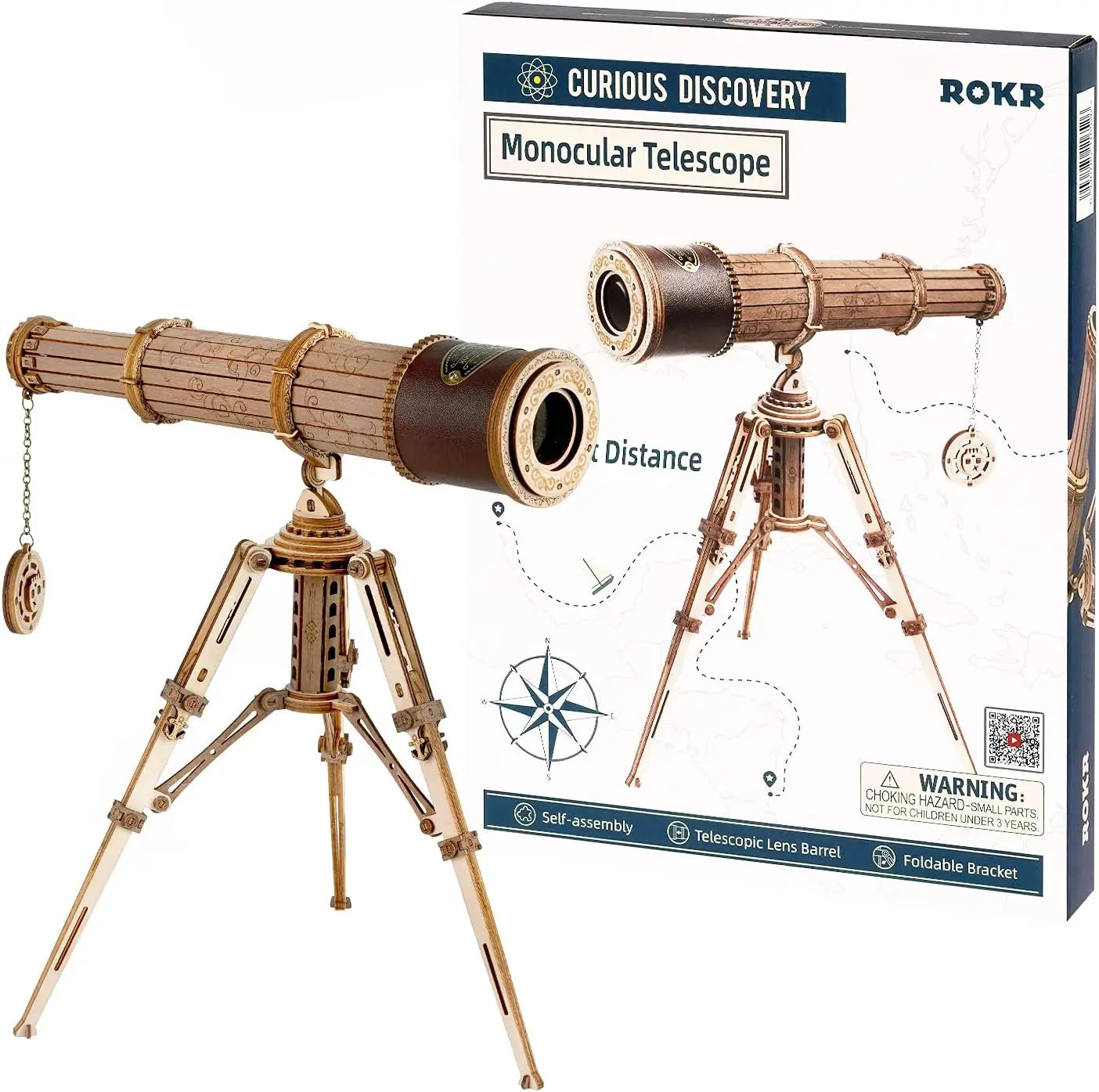 ROKR 3D Wooden Monocular Telescope, 150m Practical Model, 3D Puzzle Model, Adult STEM Educational Assembly Set