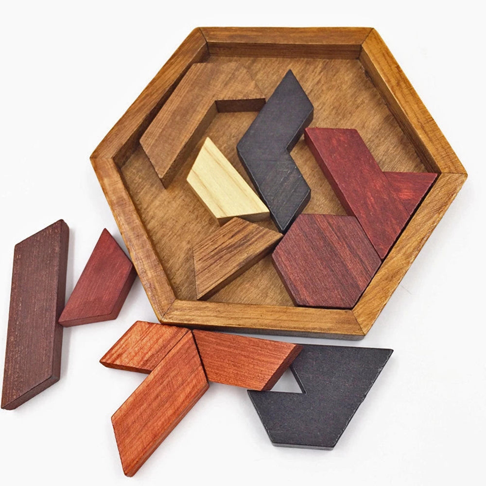 Puzzle Game Hexagonal Tangram IQ Brain Teaser Board