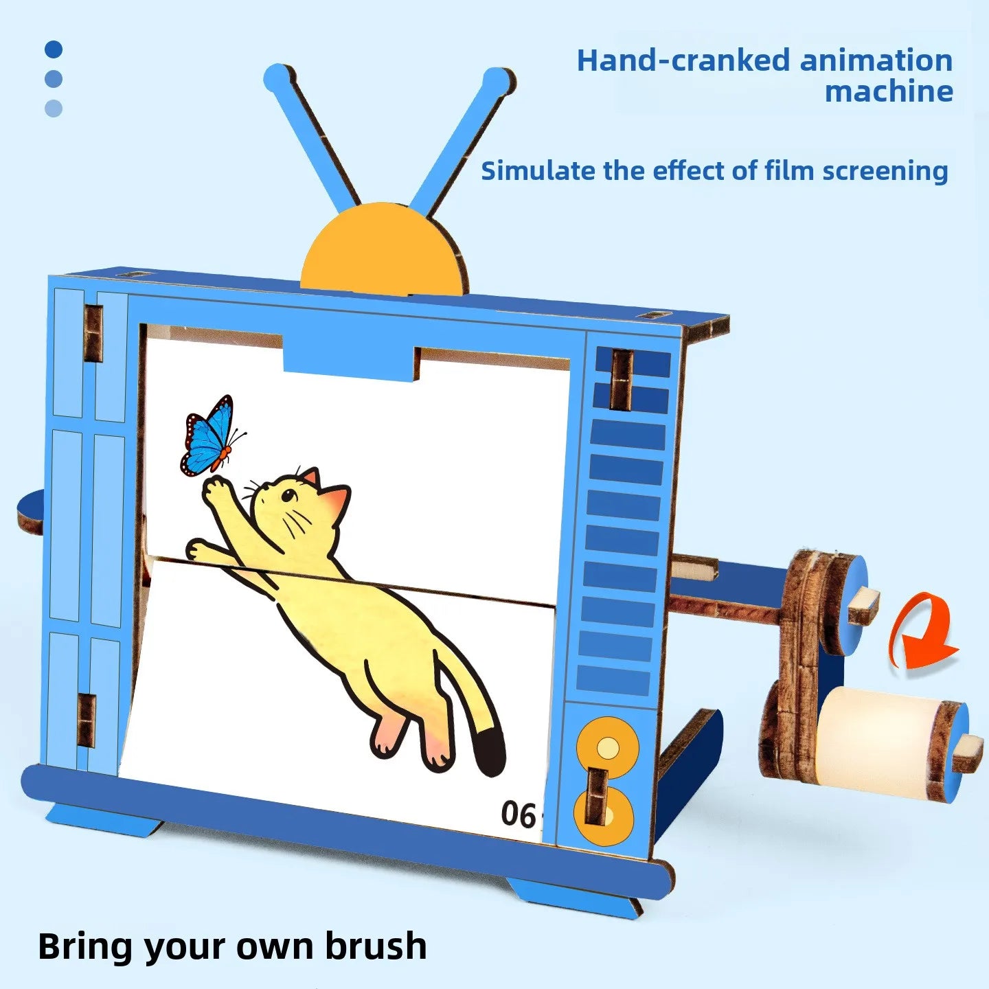 Kid Wooden TV-Shaped STEM Science Experiment Toy Building Kits Hand Cranked Animation Machine Building Set for Boys Children