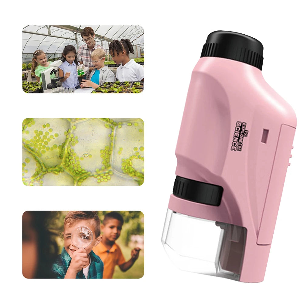 Kid Science Experiment Pocket Microscope with LED Light 60-120x Battery Powered Home School Biological Science Educational Toys