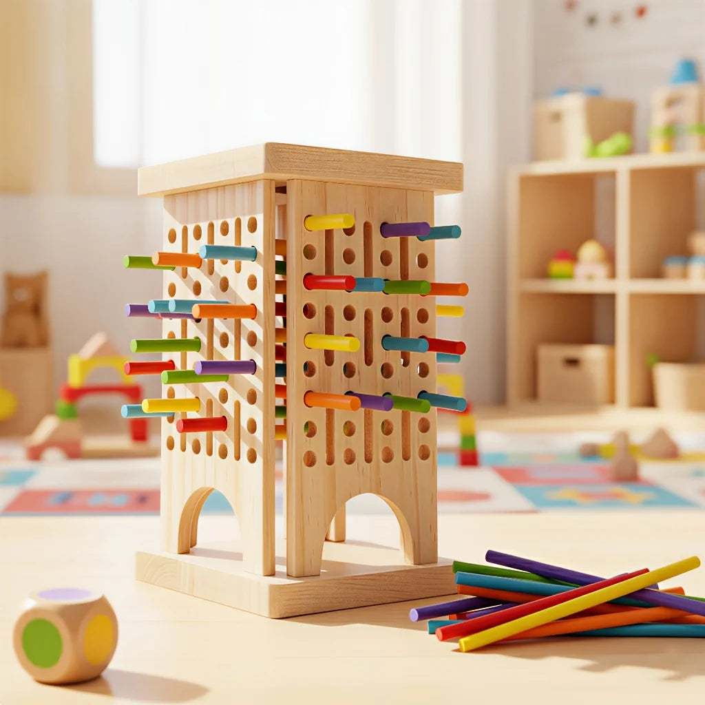 Montessori Wooden Board Game Colorful Sticks Dice Game Math Learning Toys Fine Motor Skills Counting Toy for Kids Family Travel