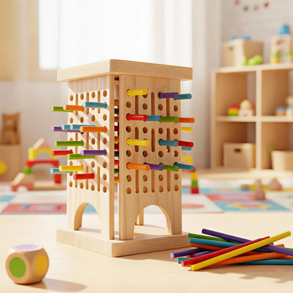 Montessori Wooden Board Game Colorful Sticks Dice Game Math Learning Toys Fine Motor Skills Counting Toy for Kids Family Travel
