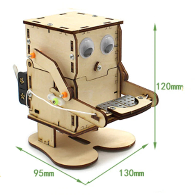 Wooden Assemble DIY Robot Eating Coin Model STEM Project Teaching Learning Science Experiment Education Learning Kit