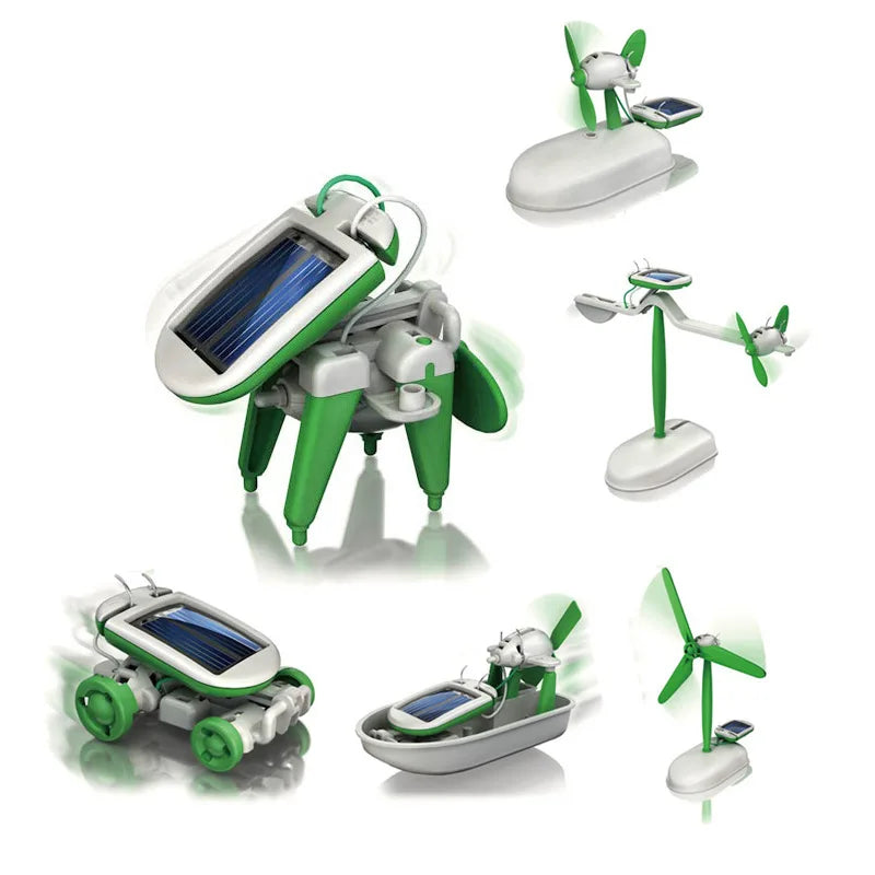 Children's Education Science Laboratory DIY Gadget 6-in-1 Solar Robot Kit Assembly Boat Fan Windmill Car Toy