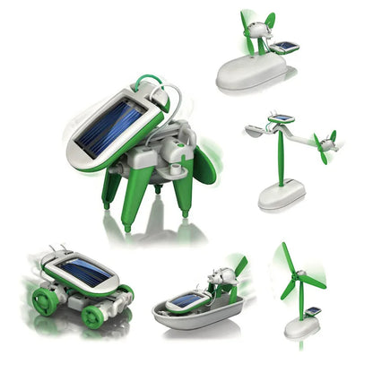 Children's Education Science Laboratory DIY Gadget 6-in-1 Solar Robot Kit Assembly Boat Fan Windmill Car Toy