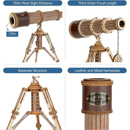 ROKR 3D Wooden Monocular Telescope, 150m Practical Model, 3D Puzzle Model, Adult STEM Educational Assembly Set