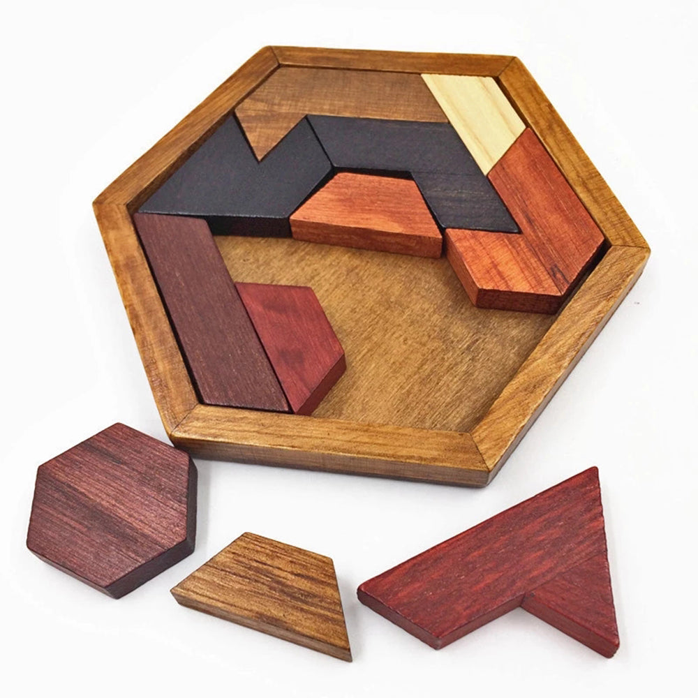 Puzzle Game Hexagonal Tangram IQ Brain Teaser Board