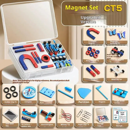 1 Set Educational Experiment With Bar Ring Horseshoe U Shape Magnets And Compass STEM Physics Science Magnet Kit For Kids