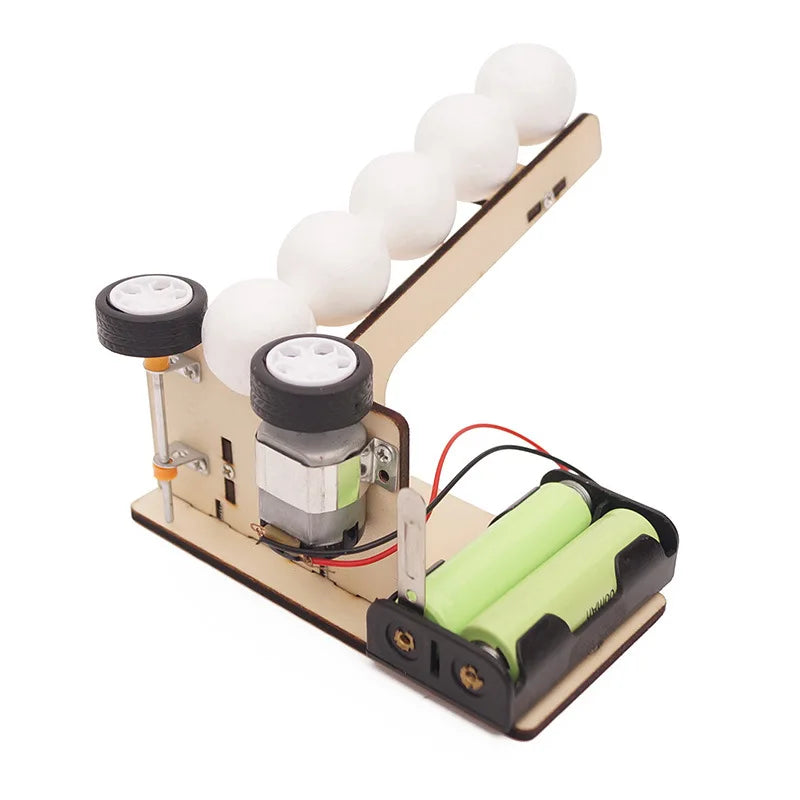 DIY Wooden Puzzle Pitching Machine STEM Toys Technologia Science Experimental Tool Kit Learning Education Games for Kids