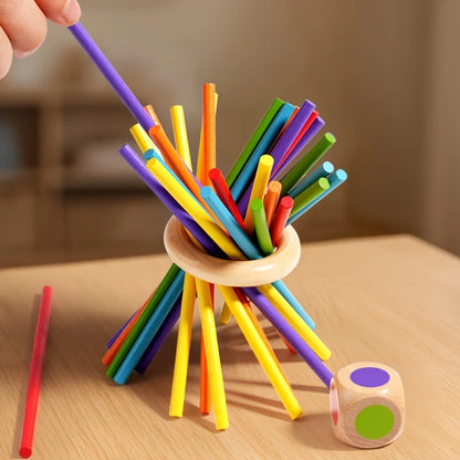 Montessori Wooden Board Game Colorful Sticks Dice Game Math Learning Toys Fine Motor Skills Counting Toy for Kids Family Travel